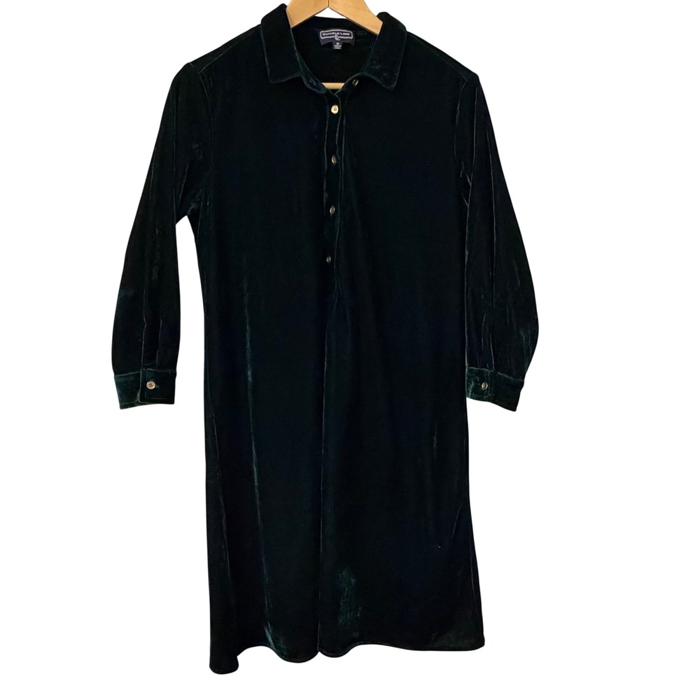Duffield Lane Forest Green Velvet Shirt Dress Long Sleeve Midi Size M